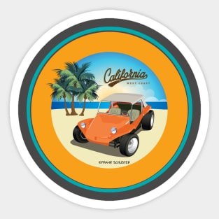 Dune Buggy Manx on Beach with Palms California Sticker